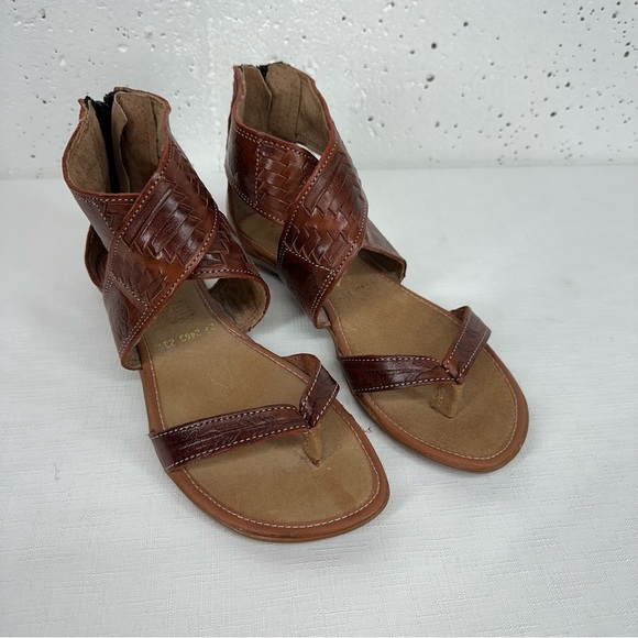 Maya Size 25 US 8.5 Brown Tooled Leather Bohemian Sandals - Picture 1 of 13